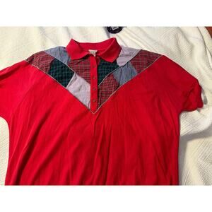 Patchwork Shirt Red Slouchy Top Plaid Shirt 80s Koret Shirt Color Block